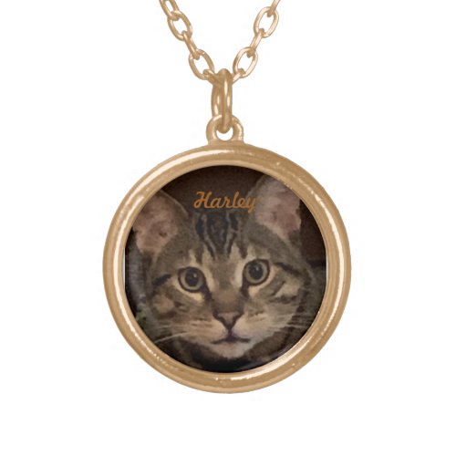Cute pet photo with name gold plated necklace