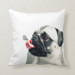 Cute Pet PUG white - personalize it Throw Pillow