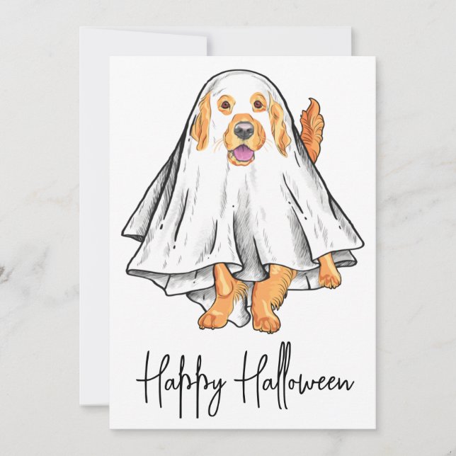 Cute Pet Puppy Dog Ghost Happy Halloween Holiday Card (Front)