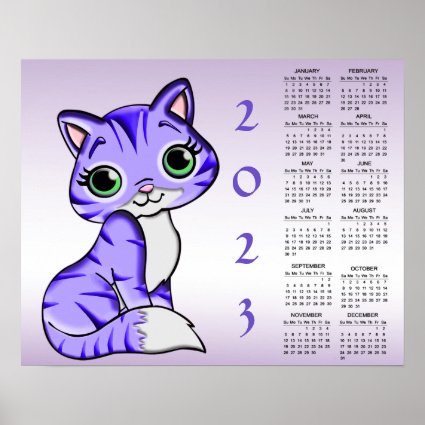 Cute Pet Purple Kitty Cat 2023 Calendar Poster