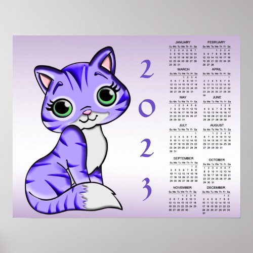 Cute Pet Purple Kitty Cat 2023 Calendar Poster