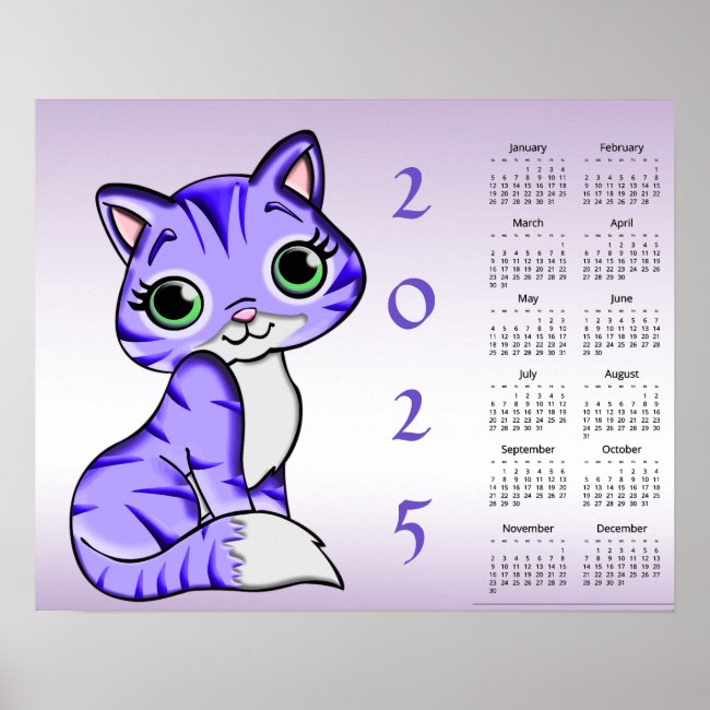 Cute Pet Purple Kitty Cat 2025 Calendar Poster