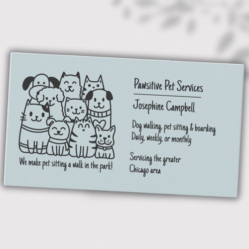 Cute Pet Sitter Blue Cat Dog QR Code Business Card