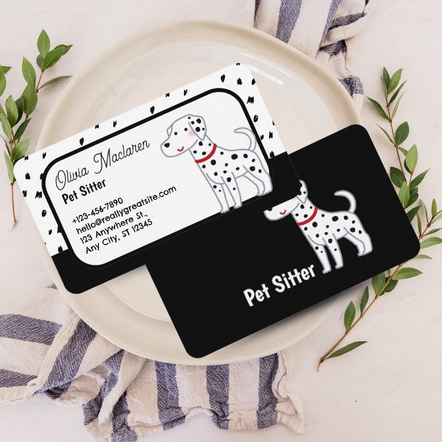 Cute Pet Sitter Business Card – Black & White  (Cute Pet Sitter Business Card – Black & White Design)