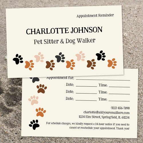 Cute Pet Sitter Dog Paws Appointment Card