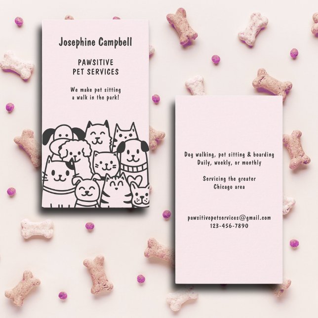 Cute Pet Sitter Dog Walker Groomer Blush Pink Business Card (Creator Uploaded)