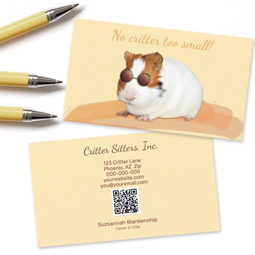 Cute Pet Sitter Guinea Pig QR Code Business Card