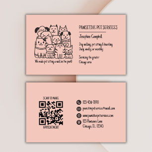 Cute Pet Sitter Peach Cat Dog QR Code Business Card