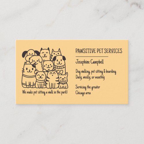 Cute Pet Sitter Yellow Cat Dog QR Code Business Card