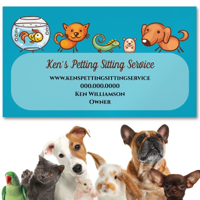 Cute Pet Sitting Animal Care Dog Walking Business Card (Cute and adorable pet sitter service card for your clients and future clients. )