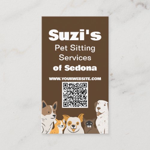 Cute Pet Sitting Dog Cat QR Code Business Card