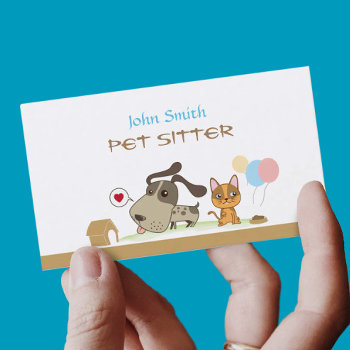Cute Pet Sitting Service Business Card by BlackEyesDrawing at Zazzle