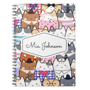 Cute Pet Whimsical Kitten Cat Pattern Kids Name Notebook