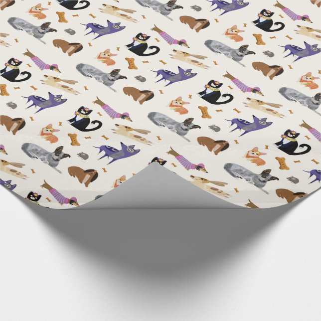Cute Pet Wrapping Paper with Dogs, Cats, and Mice (Corner)