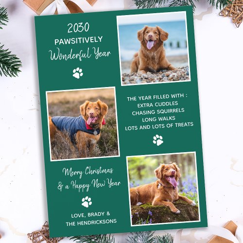 Cute Pet Year in Review Modern 3 Dog Photo Collage Holiday Card