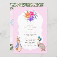 Cute Peter Rabbit Baby in Girl Shower Invitation