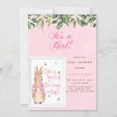 Cute Peter Rabbit Baby in Pink Shower Invitation (Front)