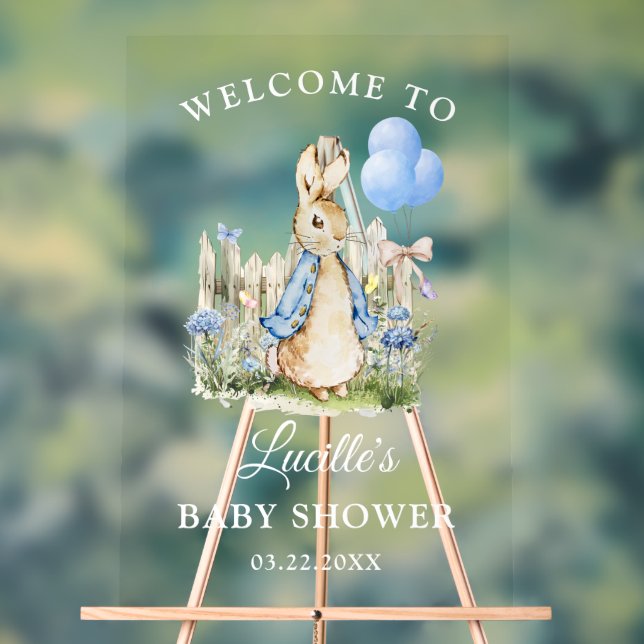 Cute Peter Rabbit Baby Shower Boy Acrylic Sign (Neutral)