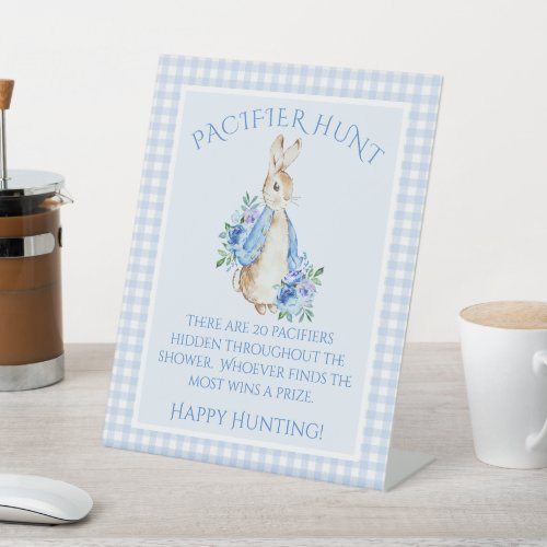 Cute Peter Rabbit Blue Baby Shower Pedestal Sign