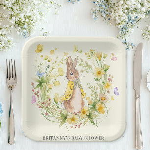 Cute Peter Rabbit Yellow Wildflower Baby Shower  Paper Plates