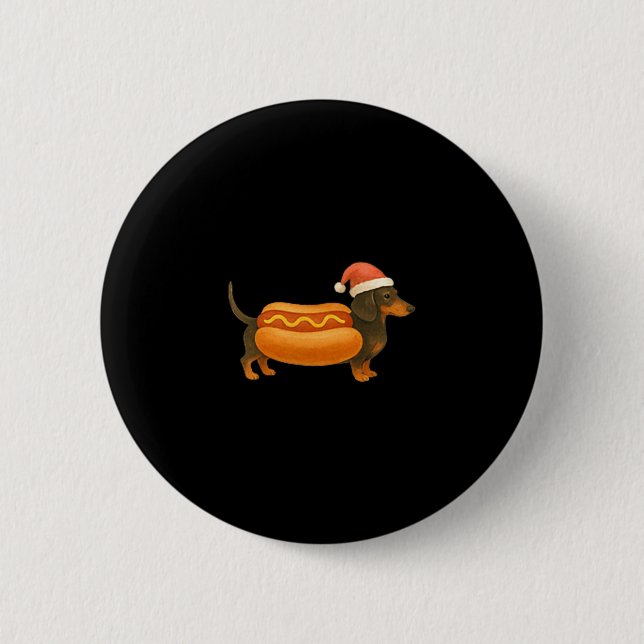 Cute Petite Christmas Funny Hot Dog Dachshund  Button (Front)