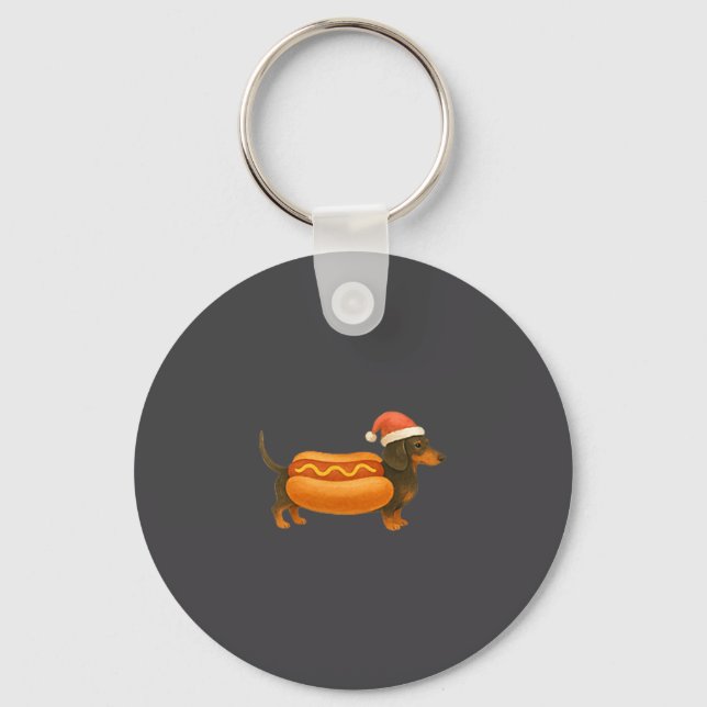 Cute Petite Christmas Funny Hot Dog Dachshund  Keychain (Front)