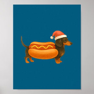 Cute Petite Christmas Funny Hot Dog Dachshund  Poster