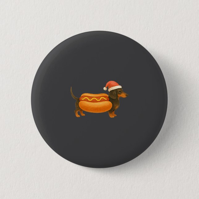 Cute Petite Christmas Funny Hot Dog Dachshund Prem Button (Front)
