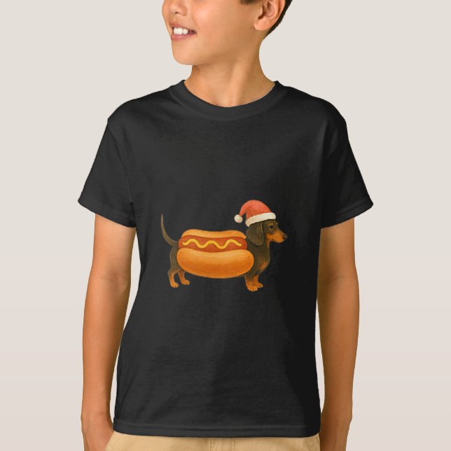 Cute Petite Christmas Funny Hot Dog Dachshund  T-Shirt (Front)