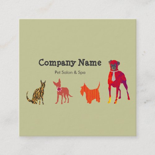 Cute Pets Animal  Dogs  Cats Pet Salon Spa Square Business Card