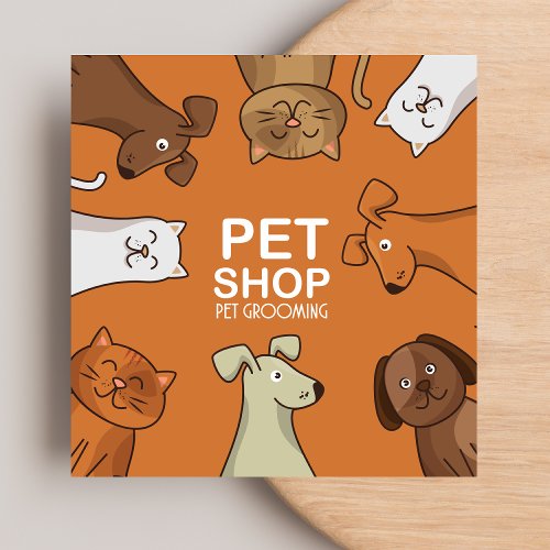 Cute Pets Shop Dogs Cats Grooming Care Services  Square Business Card