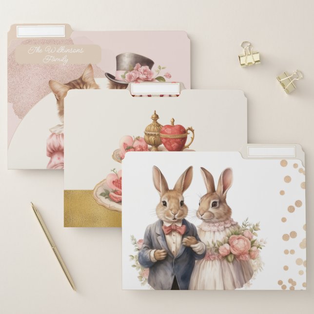 Cute pets Wedding theme pastel custom name File Folder (Set)