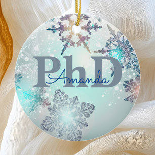 Cute PhD Graduation Personalized Name Blue  Ceramic Ornament