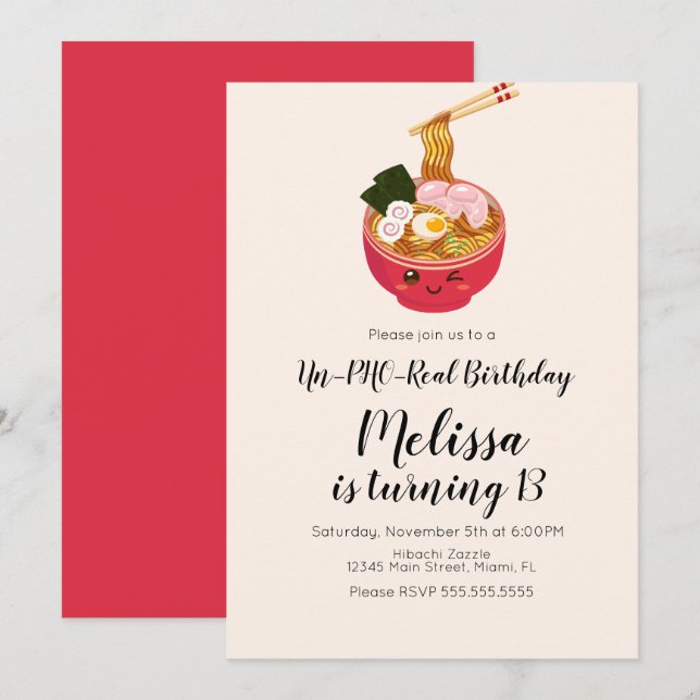 Cute Pho Oriental Birthday Dinner Restaurant  Invitation (Front/Back)