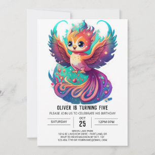 Cute Phoenix Watercolor Birthday invitation