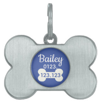 Cute Phone Number Bone Blue Name Pet ID Tag