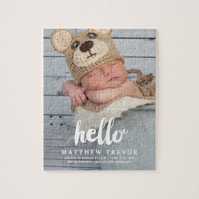 Cute Photo Baby Birth Announcement Jigsaw Puzzle (Vertical)