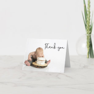Cute Photo Baby Boy 1st Birthday Thank you Card