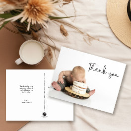 Cute Photo Baby Boy 1st Birthday Thank you Postcard