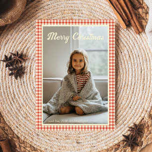 Cute Photo Christmas Family Red Plaid Gingham Holiday Card