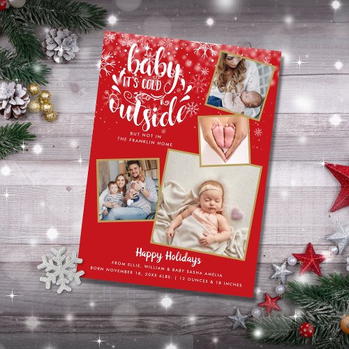 Cute Photo Christmas Holiday Birth Announcement