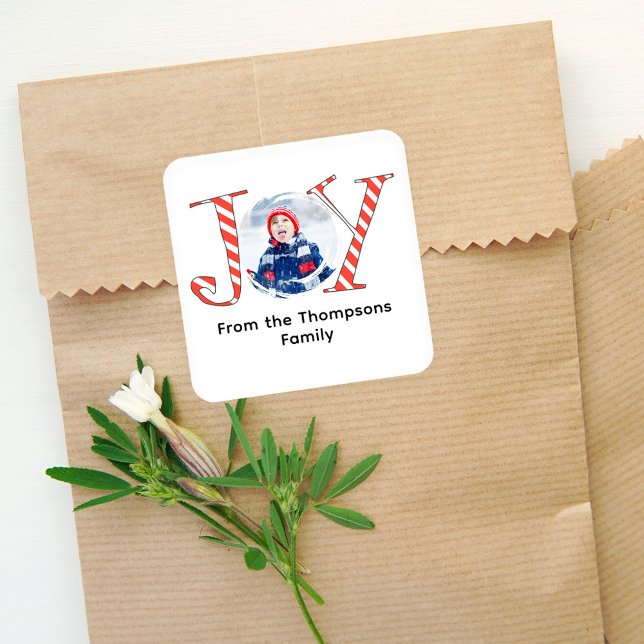 Cute Photo Christmas Joy Gift Tag  (Christmas "joy" typography photo gift tag sticker label.)