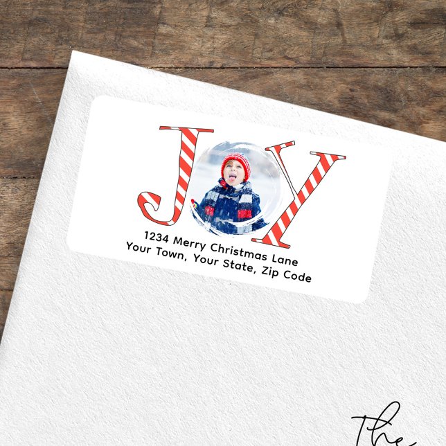 Cute Photo Christmas Return Address Label (Joy cute photo typography design return address label. )