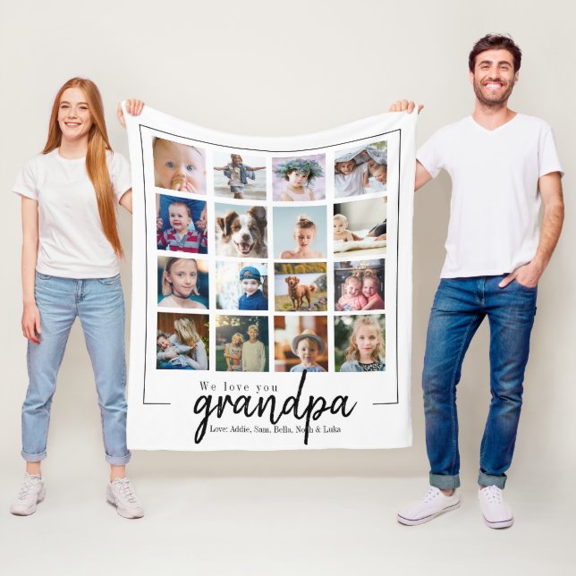 cute photo collage grandpa gift fleece blanket (In Situ)