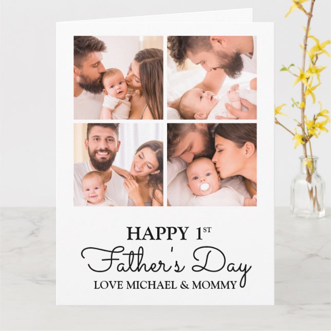 Cute Photo Collage Happy First Fathers Day Card (Yellow Flower)