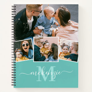 Cute Photo Collage Monogram Teal Notebook