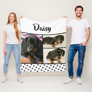 Cute Photo Collage Pet Dog Name Fleece Blanket