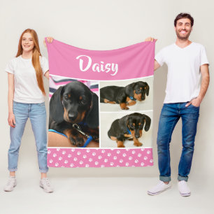 Cute Photo Collage Pet Dog Name Fleece Blanket