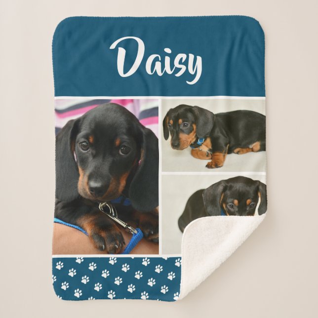 Cute Photo Collage Pet Dog Name Sherpa Blanket (Front)