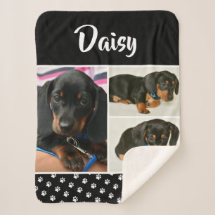 Cute Photo Collage Pet Dog Name Sherpa Blanket
